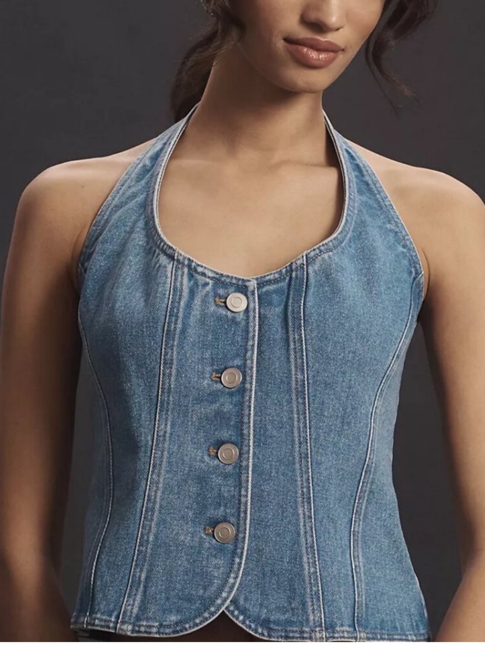 Anthropologie Mare Mare Halter Shrunken Denim Vest Size Medium